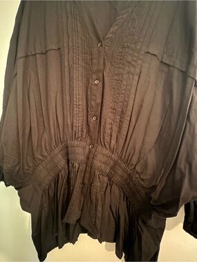 Black Button-Front Tunic with Ruched Waist